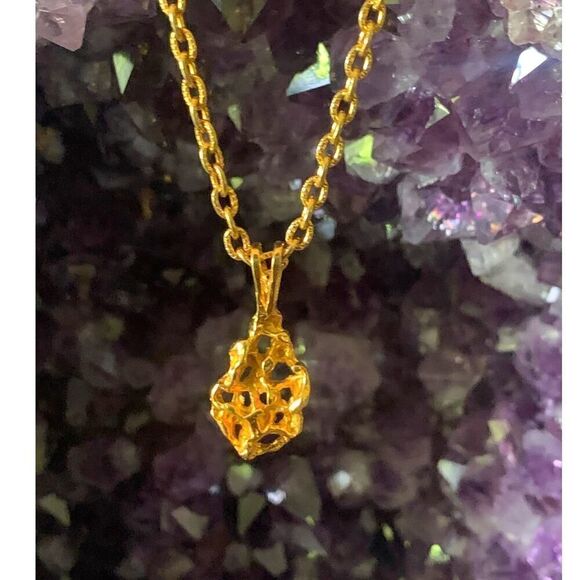 Vintage Gold Necklace with an abstract pendant, Unmarked - Picture 2 of 5